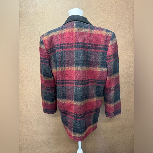 JL Colebrook Wool Blend Jacket Suede Collar Red Plaid Outdoor 90s Med - Picture 12 of 12